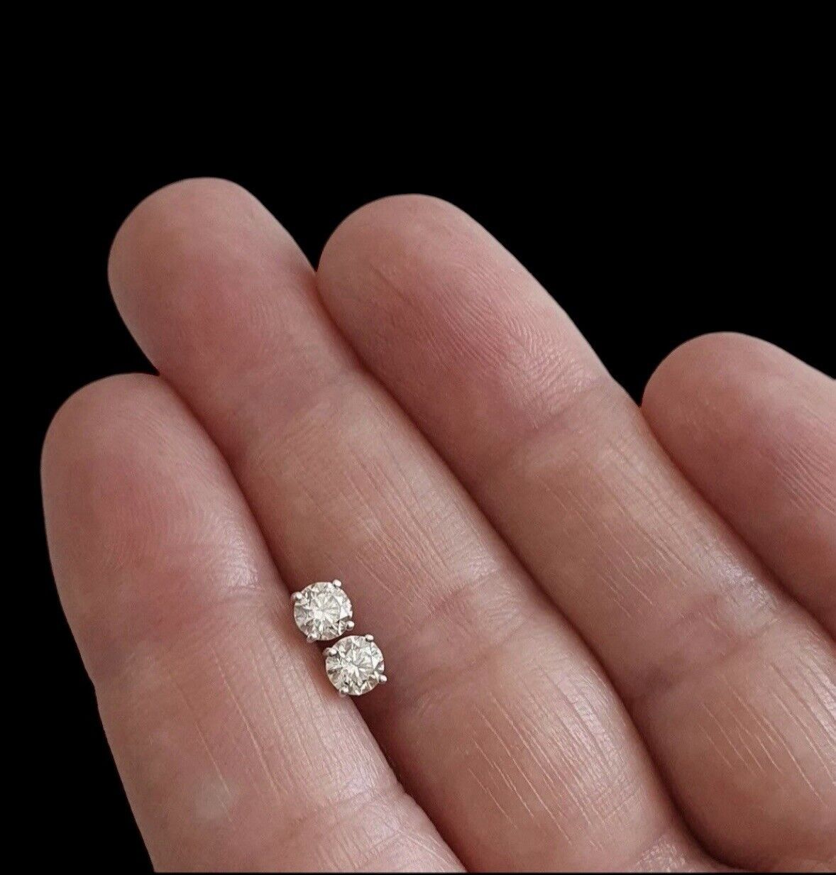 14K White Gold Moissanite Solitaire Stud Earrings – 5mm, 1/2 Ct Each, GRA FL/D Quality