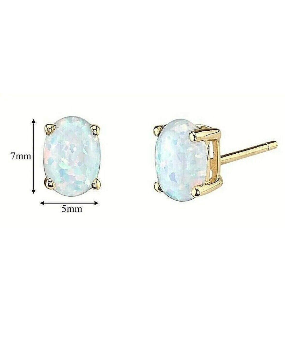 2.00 Carat Opal Oval Shape Stud Earrings 14k Yellow Gold 7mm Push Back