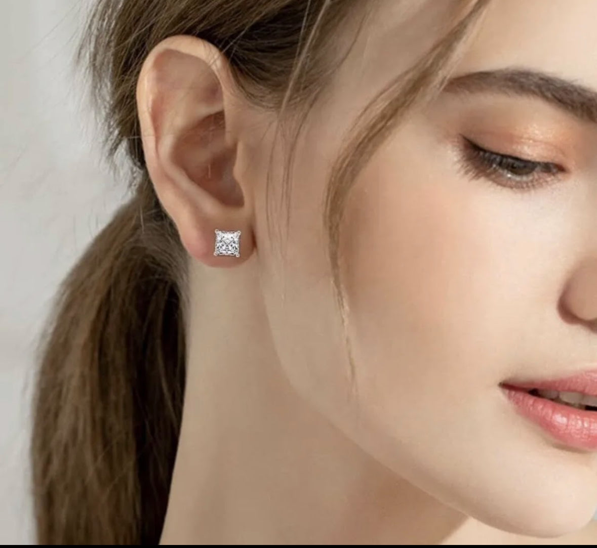 1.00 Carat Princess Cut VVS1/D Lab Created Stud Earrings 6mm 14K White Gold Value $395
