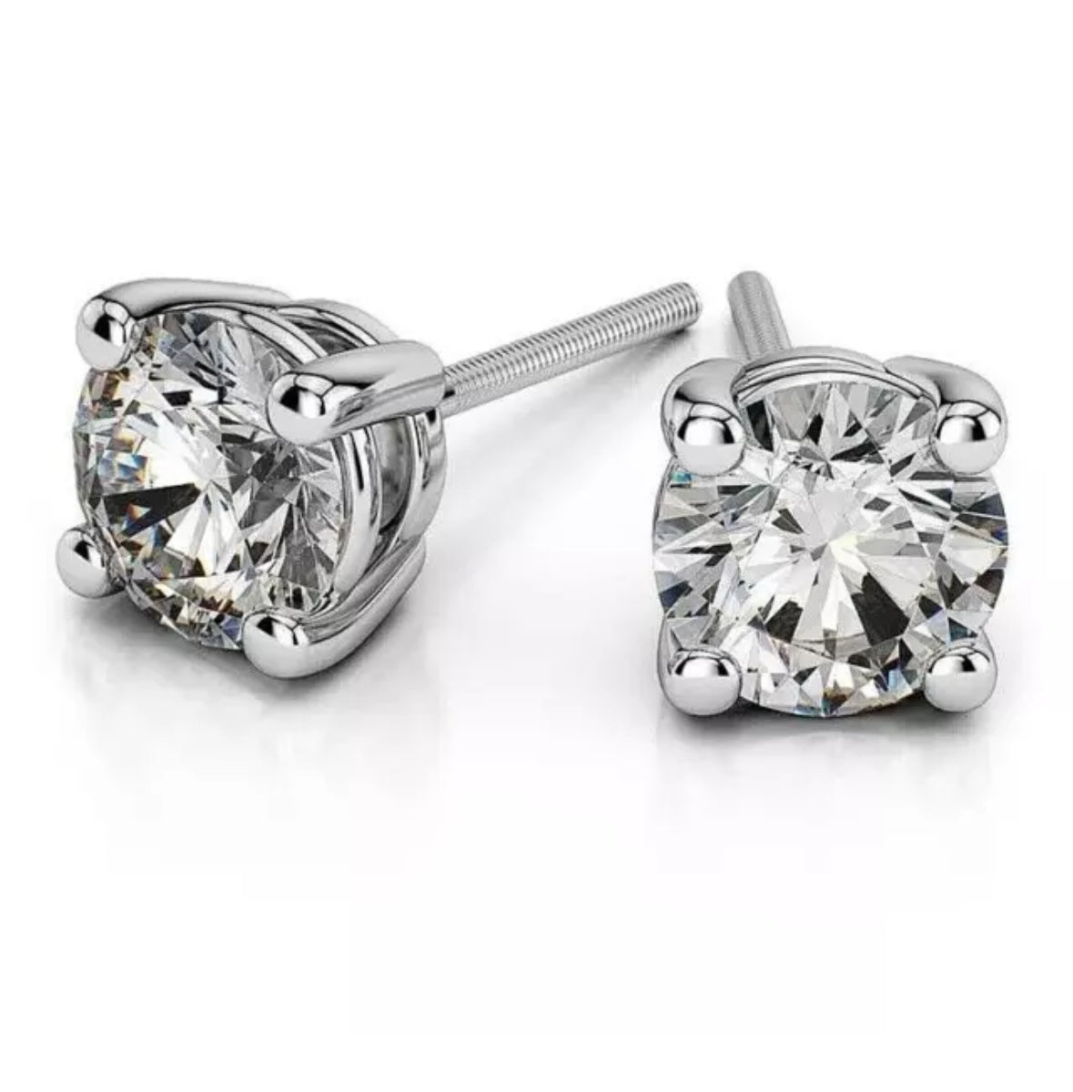 2.00 Ct Round Cut VVS1/ D Lab Created Stud Earrings 14K White Gold 7mm Screw Back