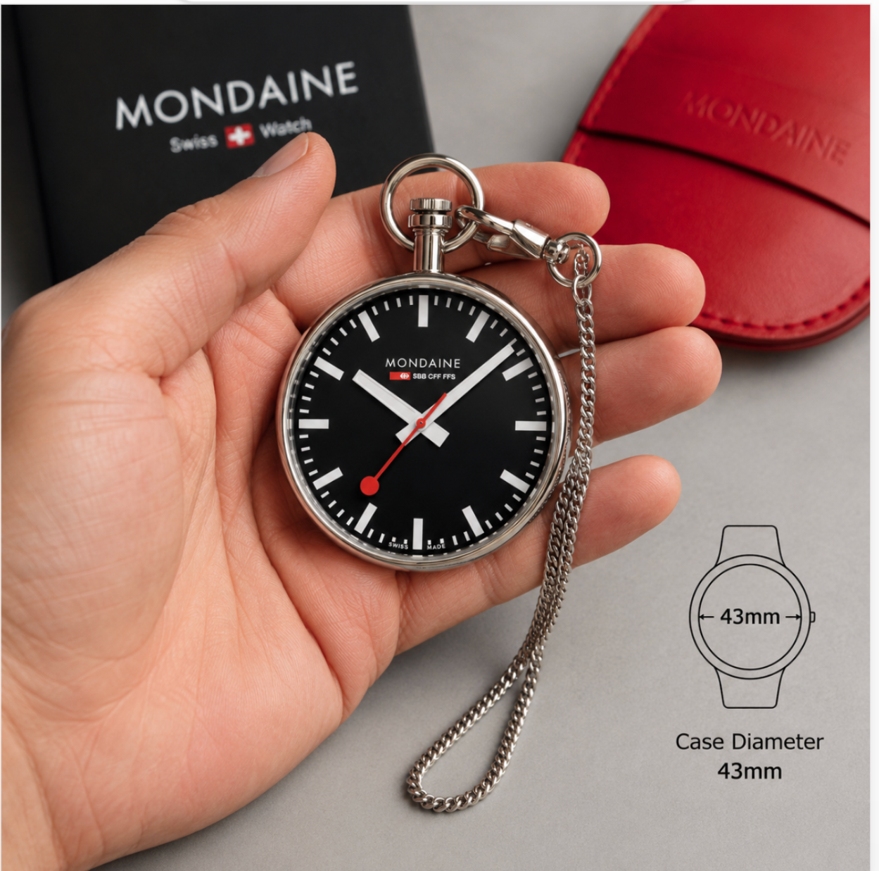 MONDAINE Pocket Watch 43mm Swiss Made Quartz Stainless Steel A660.30316.20SBB