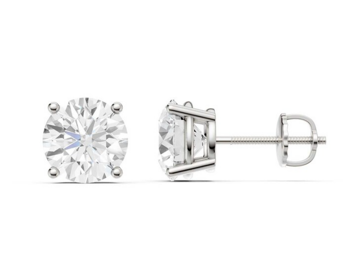 2.00 Ct Round Cut Certified VS1/E Lab Grown Diamond Stud Earrings 14K White Gold 7mm Screw Back