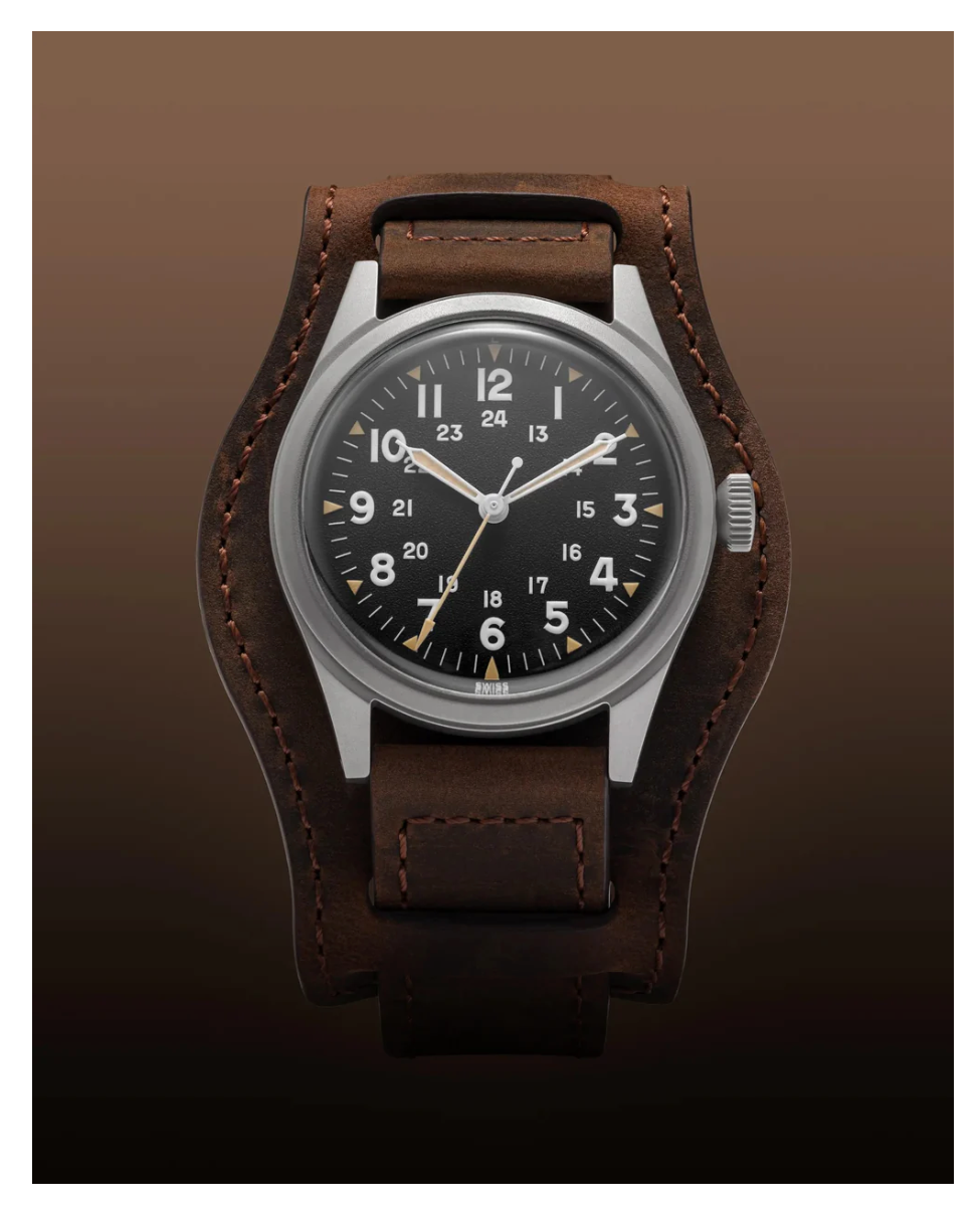 Benrus DTU-2A/P 34mm Swiss Automatic Watch Sapphire Crystal Leather & Nylon Band
