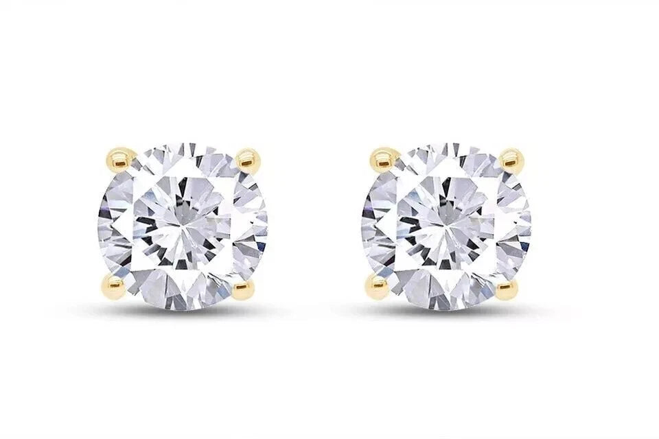 1.00 Ct Round Certified VVS1/E Lab Grown Diamond Earrings 14k Solid Yellow Gold 6mm Screw Back