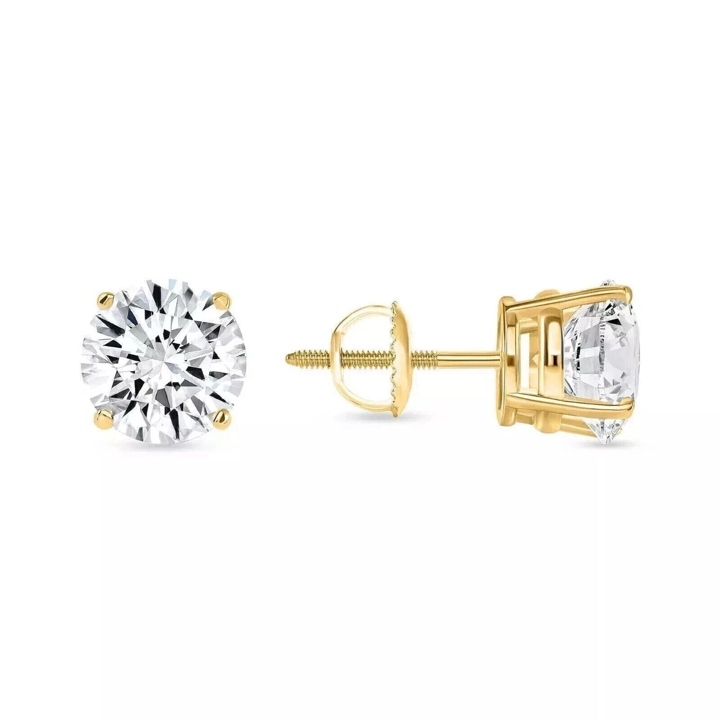 1.00 Ct Round Certified VVS1/E Lab Grown Diamond Earrings 14k Solid Yellow Gold 6mm Screw Back