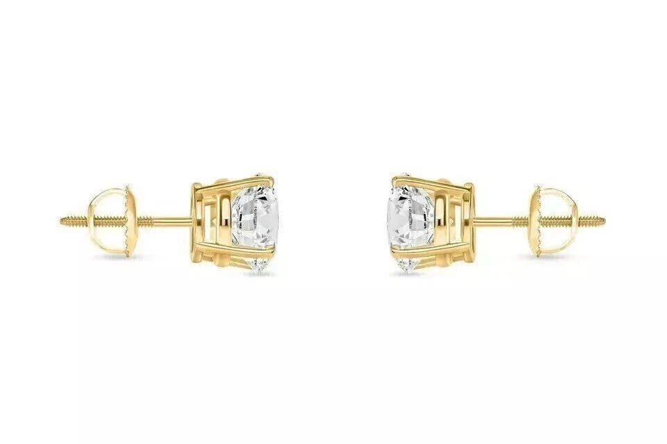 1.00 Ct Round Certified VVS1/E Lab Grown Diamond Earrings 14k Solid Yellow Gold 6mm Screw Back