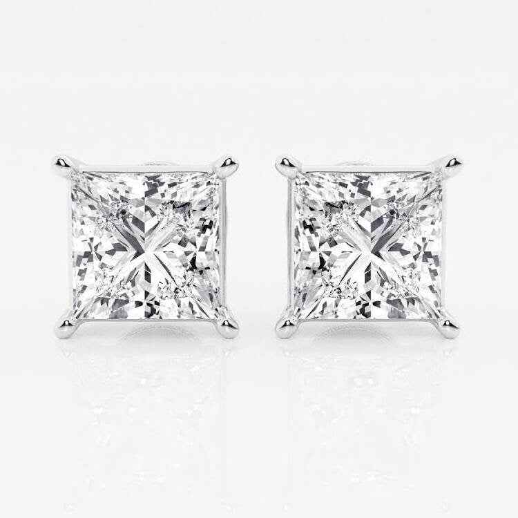 3 Ct Princess Cut FL/D GRA Moissanite Stud Earrings 14K Solid White Gold 6.5mm