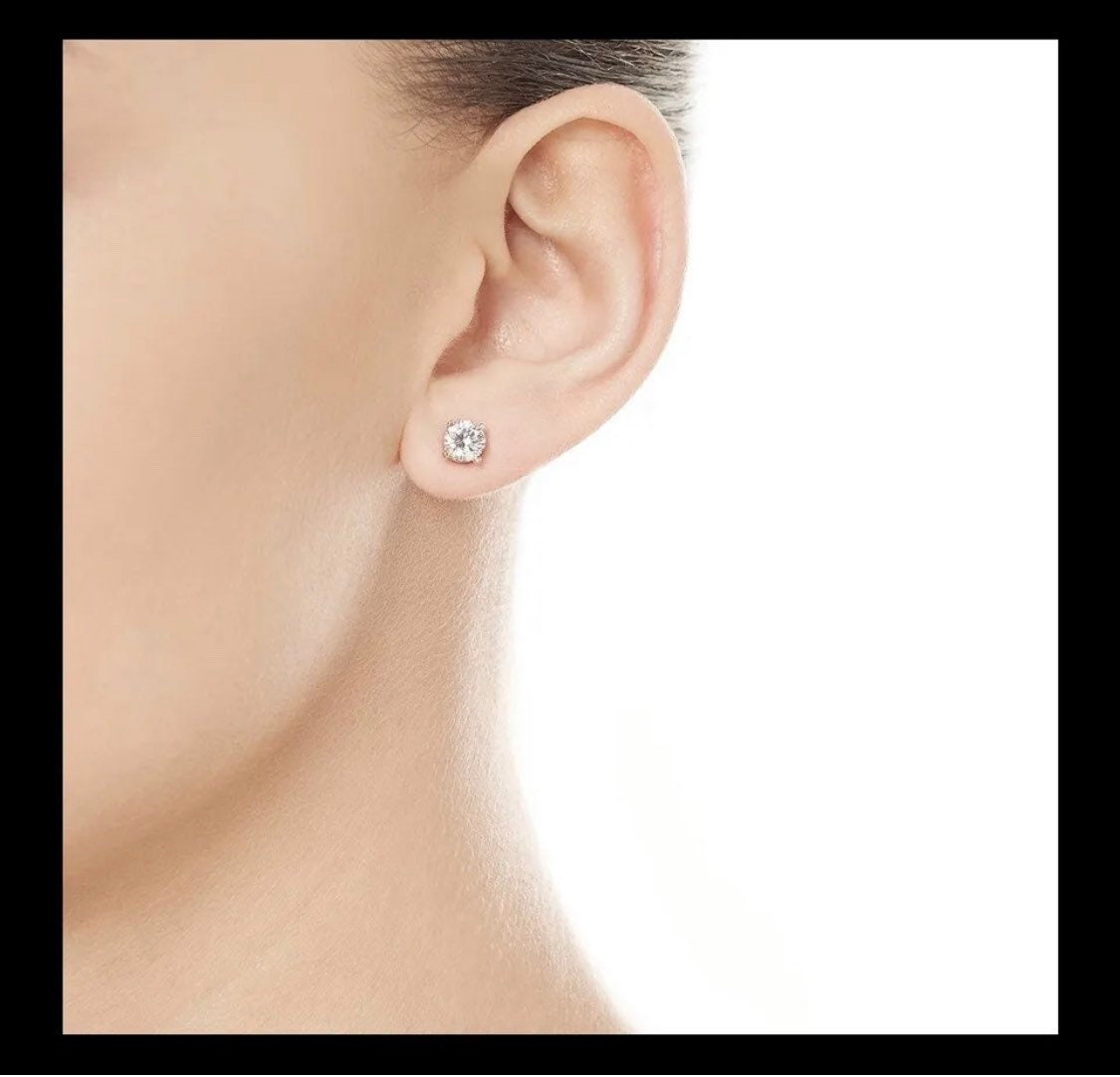 2 Carat Round GRA Certified Moissanite Stud Earrings 14K White Gold 7mm Screw Back