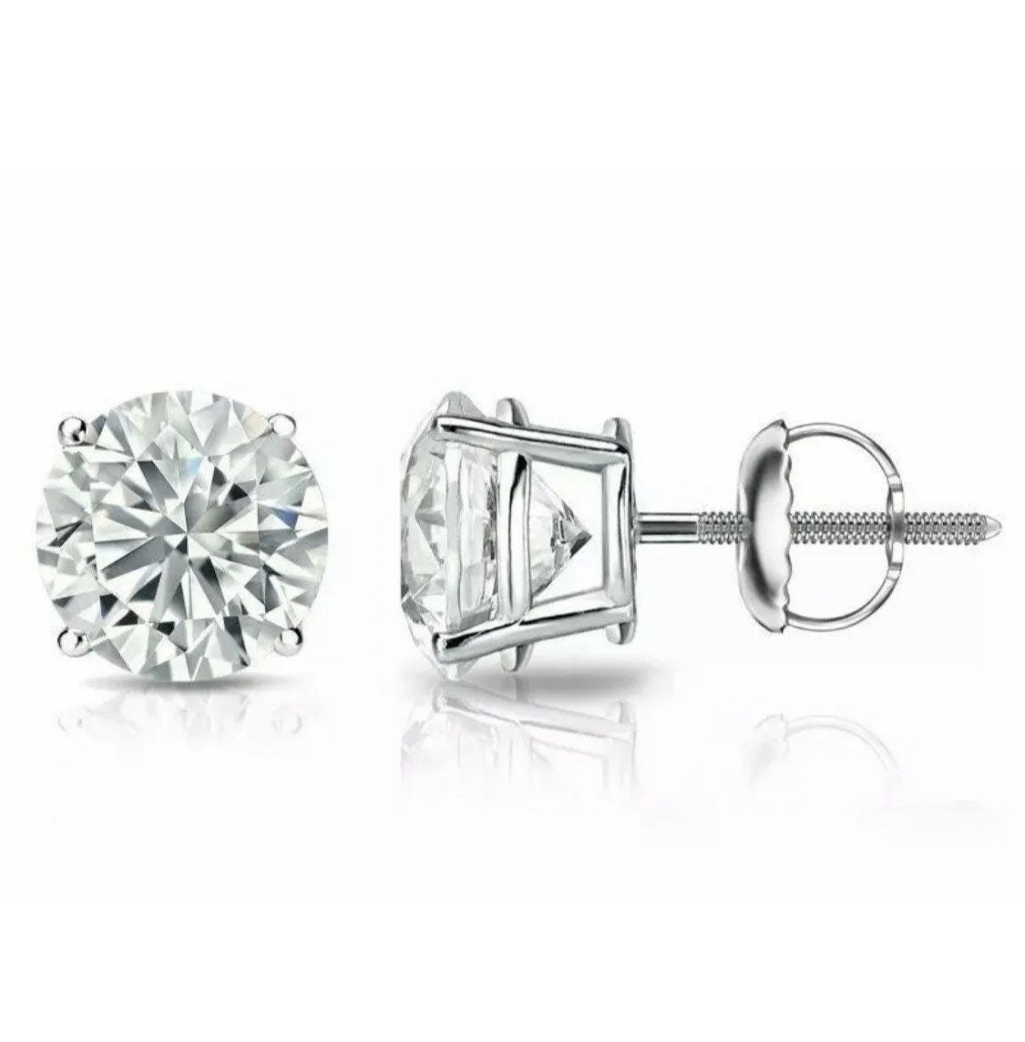 2 Carat Round GRA Certified Moissanite Stud Earrings 14K White Gold 7mm Screw Back
