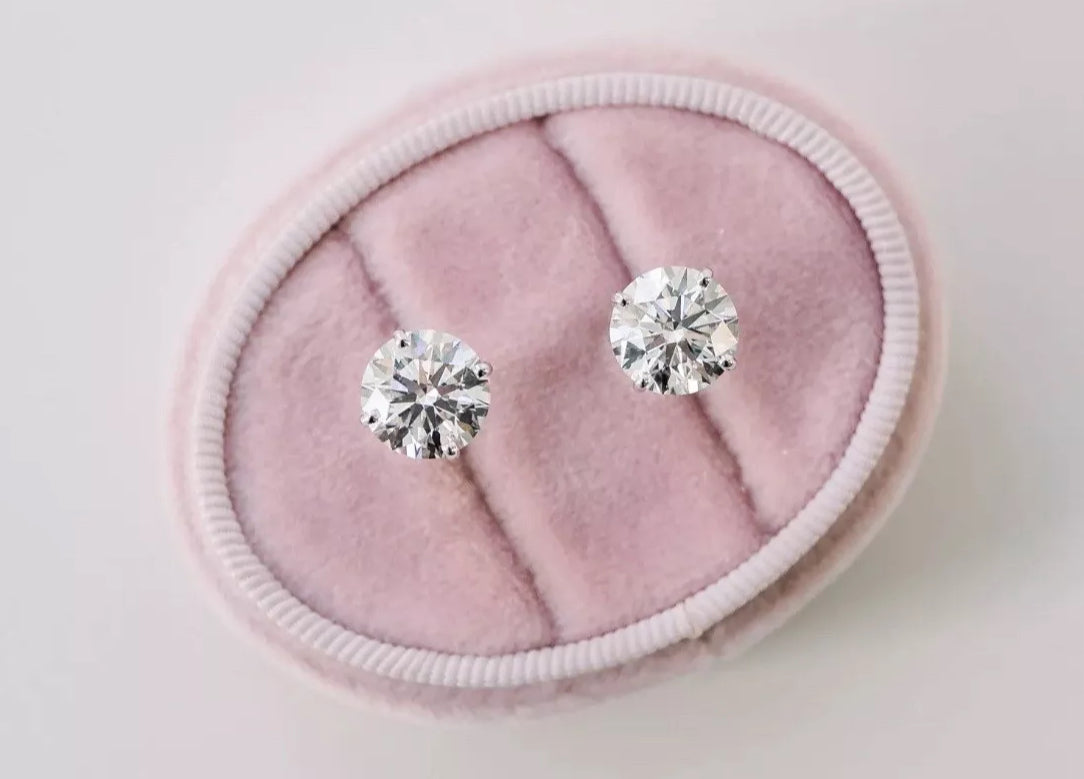 4.00 Carat Round Cut VVS1/EF Certified Lab Grown Diamond Studs 14K White Gold 8mm Screw Backs