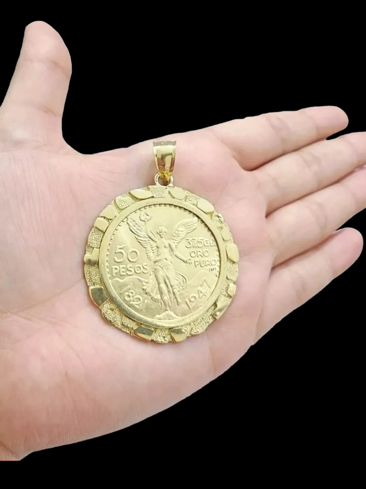 Centenario Coin & Frame 50 Pesos 1947 Mexico Mexican Solid Heavy 10k Yellow Gold Heavy Gold