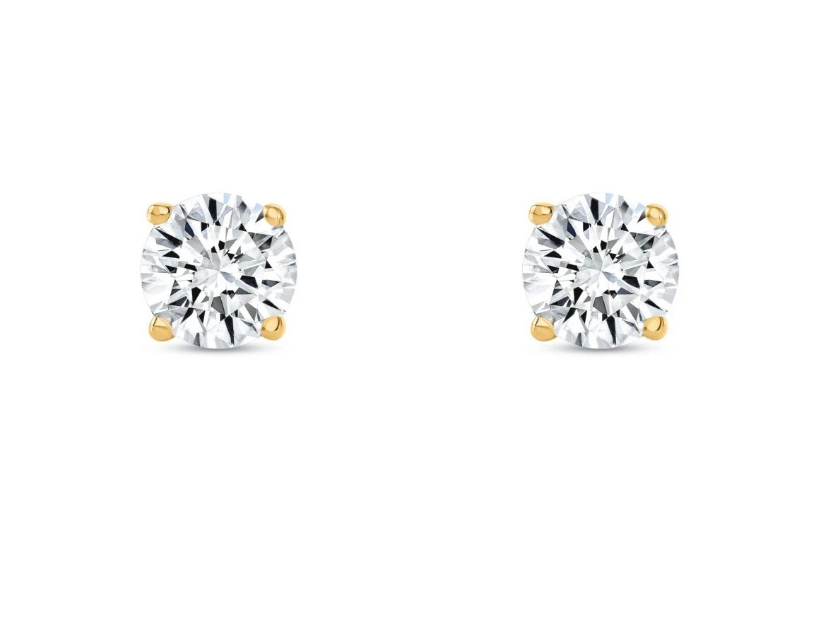 1.00 Ct Round Lab Grown Certified E/VS1 Diamond Earrings 14K Solid Yellow Gold Basket 6mm Screw