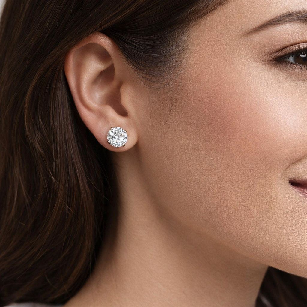 6.00 CT ROUND CUT VVS1/D LAB CREATED EARRINGS 14K WHITE GOLD SCREW-BACK 9MM