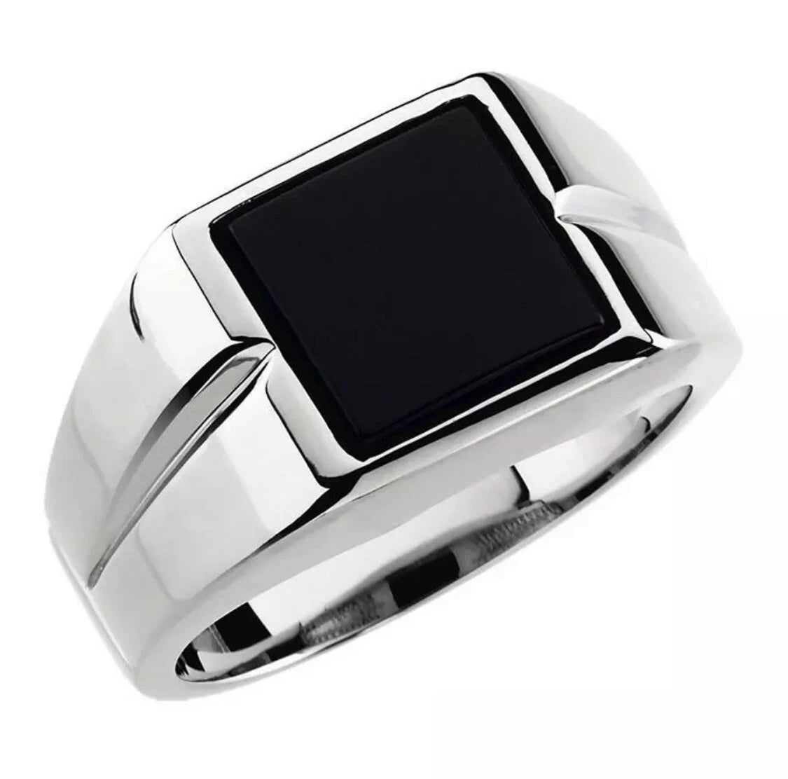 14K White Gold Vermeil 10mm Square Onyx Ring Size 10 Top Quality