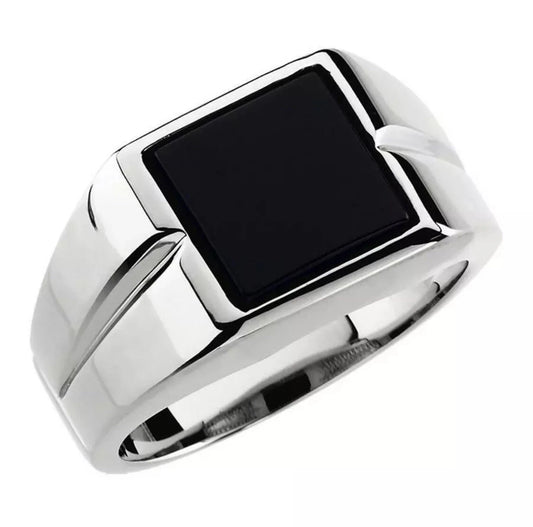14K White Gold Vermeil 10mm Square Onyx Ring Size 10 Top Quality