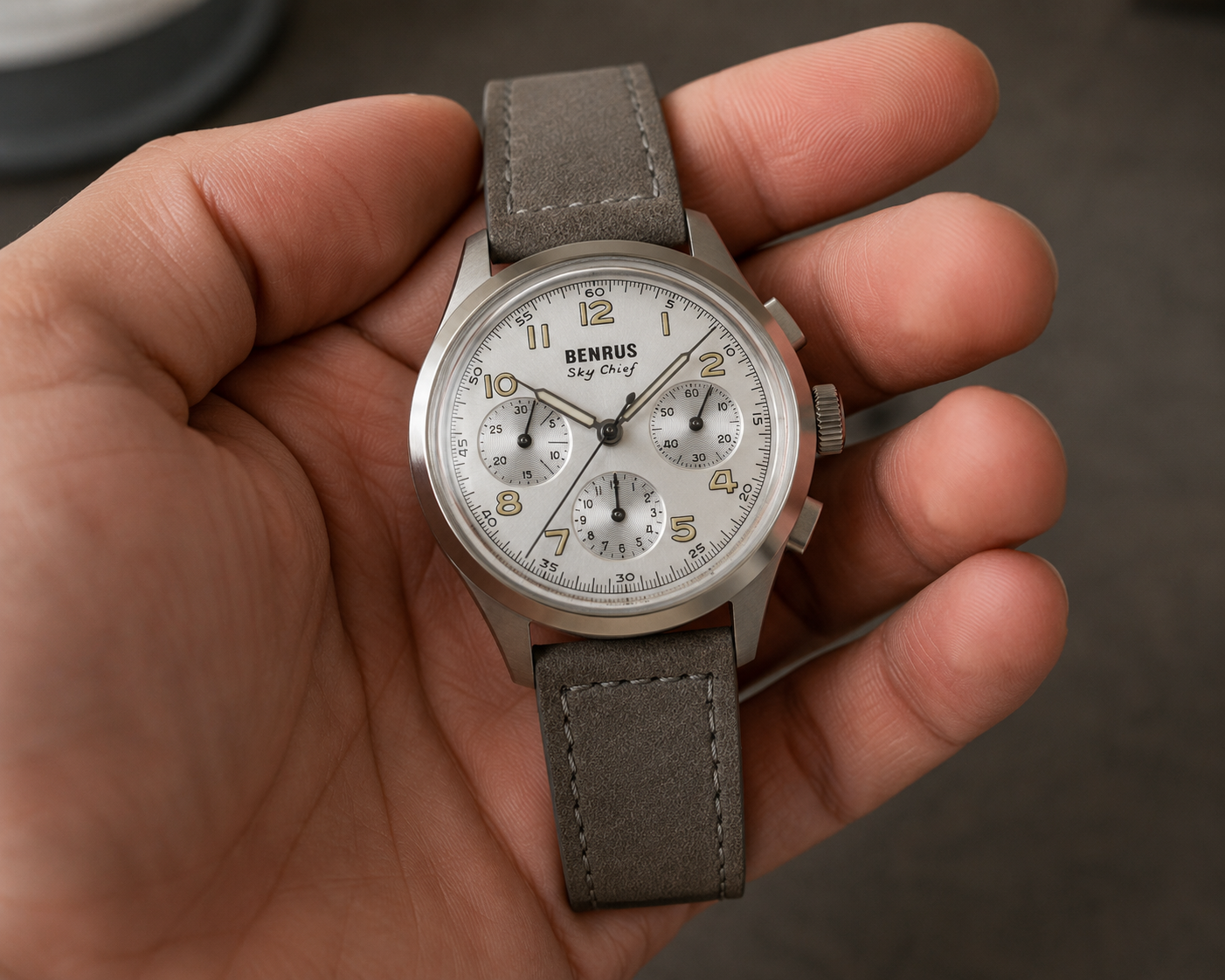 BENRUS Sky-Chief Cirrus White COSC Chronometer ETA 2894 36mm Men's Swiss Watch