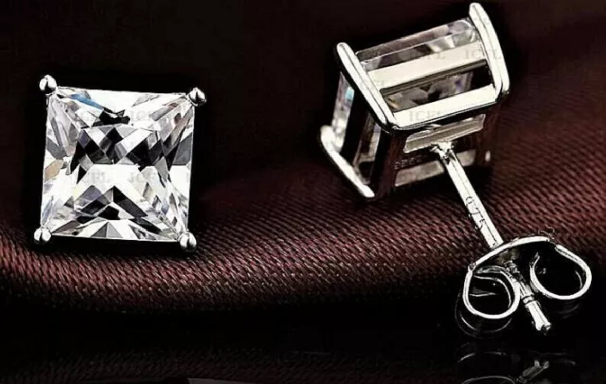 4 Ct Princess Cut VVS1/D Lab Created Stud Earrings 7mm 14k White Gold $395