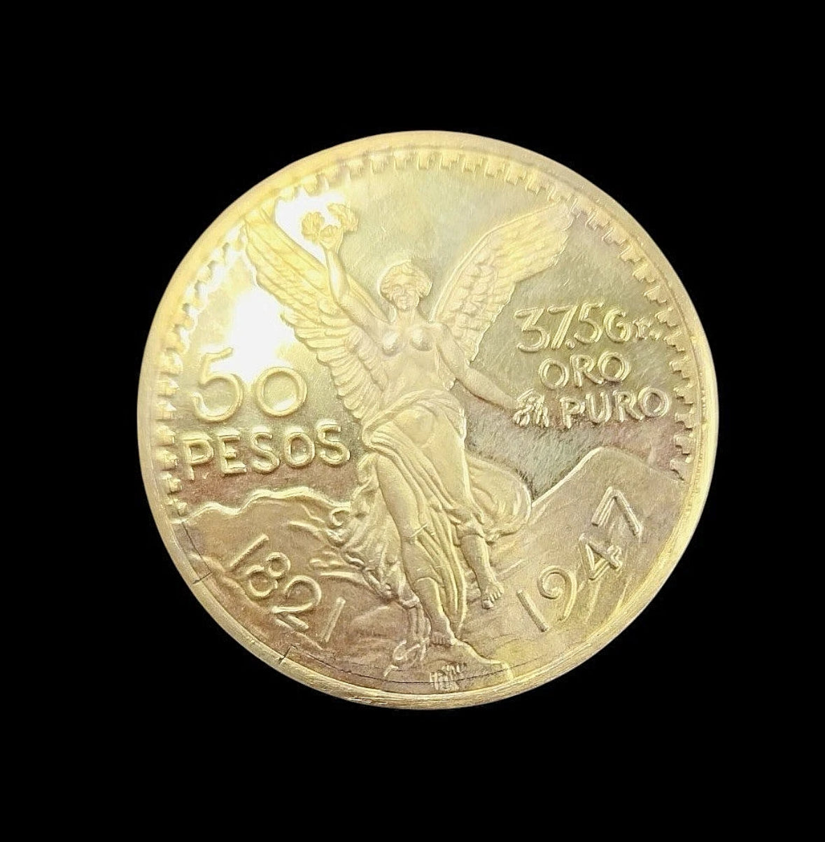 Centenario Coin Custom 10k Yellow Solid Gold 50 Pesos 1947 Mexico Mexican Coin