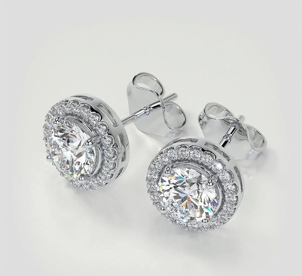 4.00 Ct Halo Round Cut VVS1/D Lab Created Stud Earrings 14K White Gold 8mm Push Back
