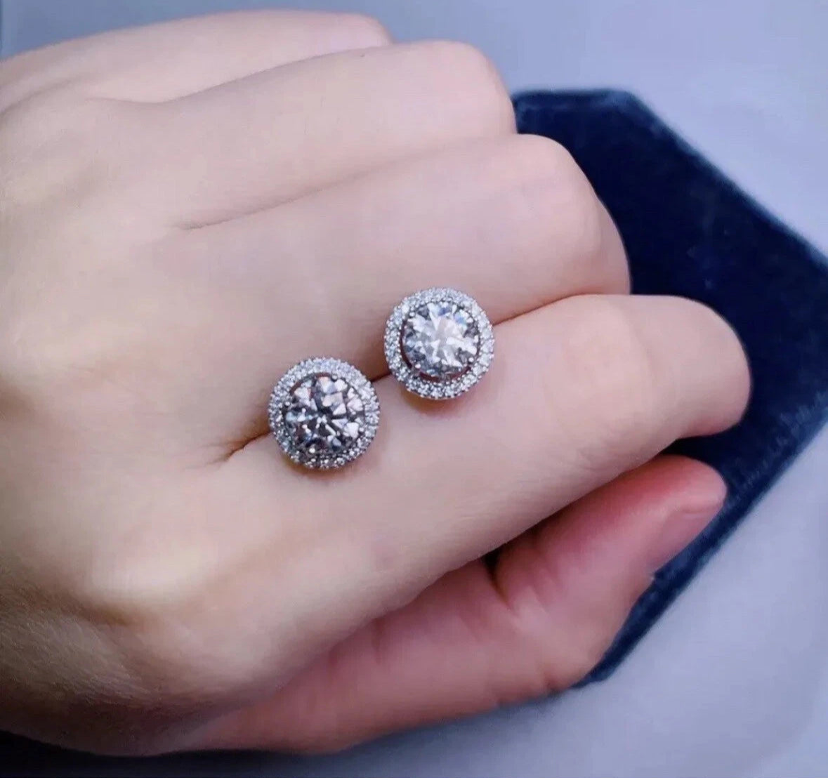 4.00 Ct Round Cut VVS1/D Lab Created Halo Stud Earrings 14K White Gold 8mm Push Back