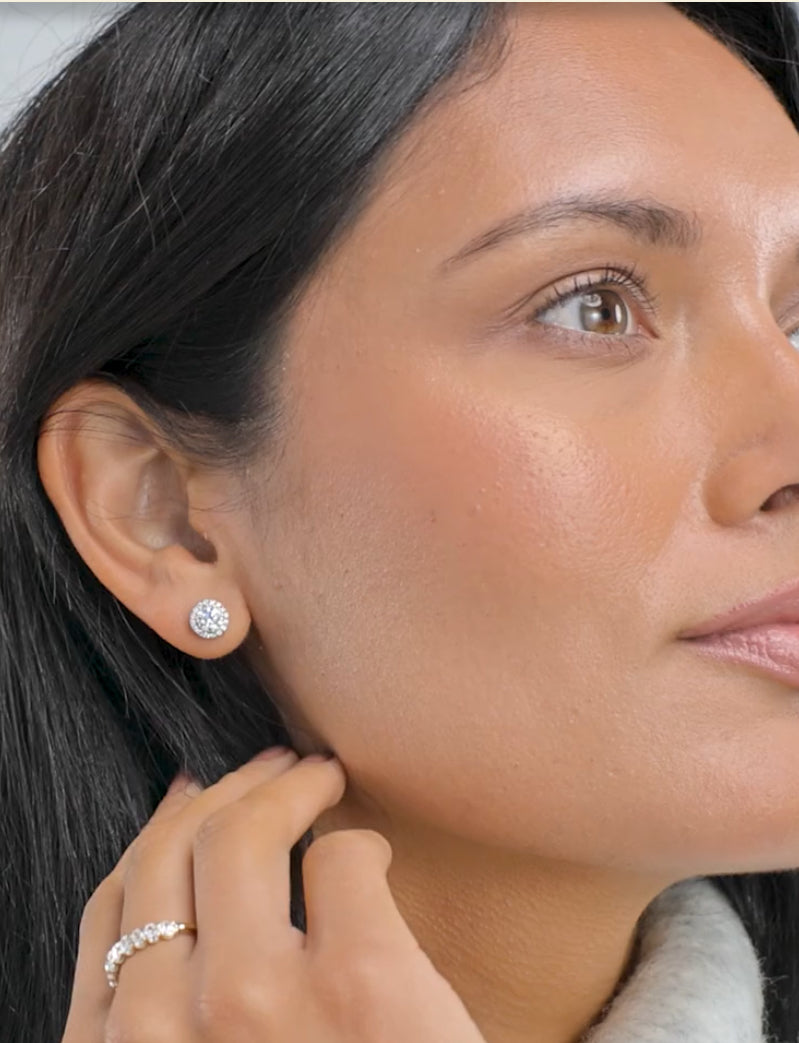 4.00 Ct Halo Round Cut VVS1/D Lab Created Stud Earrings 14K White Gold 8mm Push Back