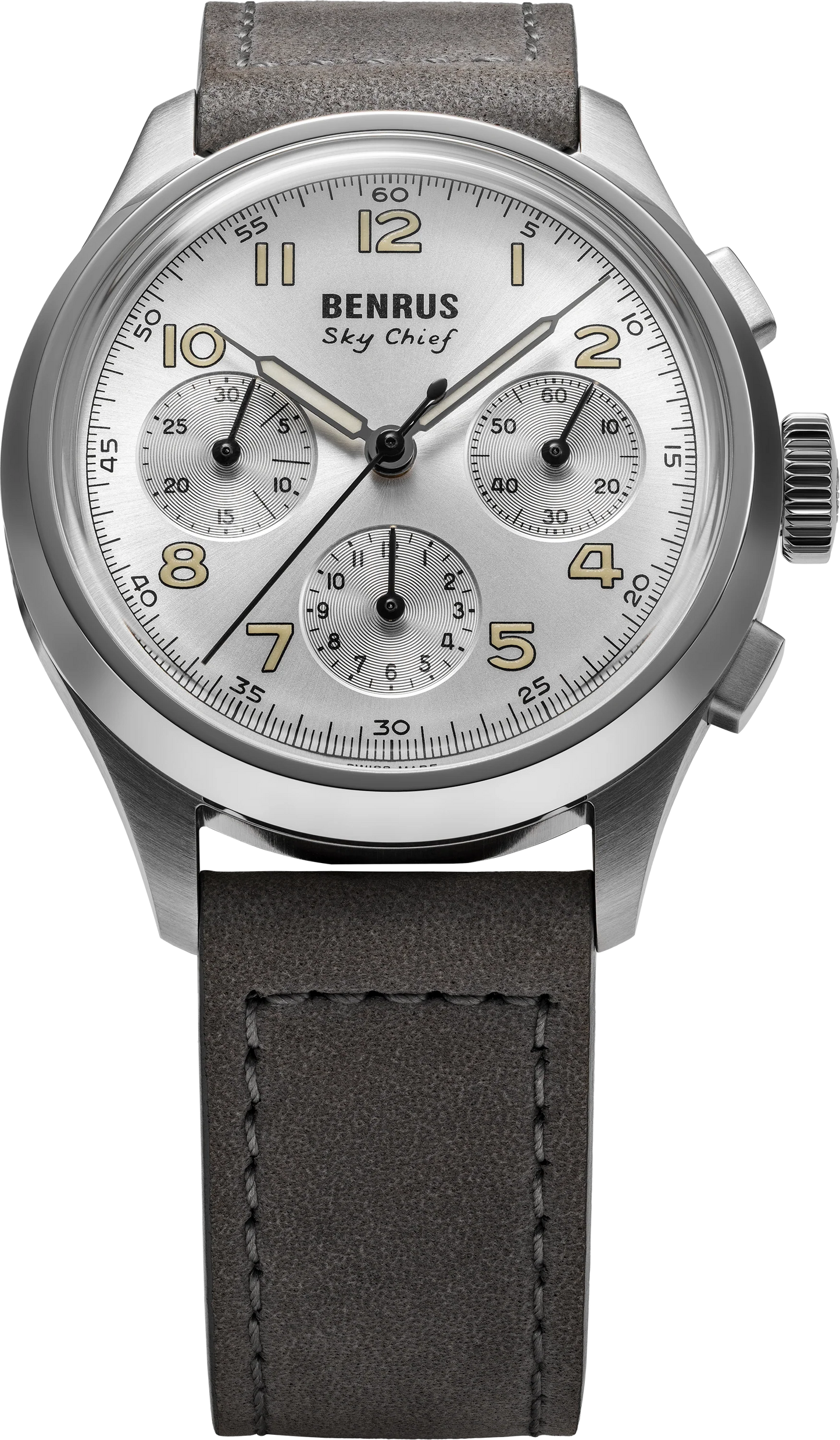 BENRUS Sky-Chief Cirrus White COSC Chronometer ETA 2894 36mm Men's Swiss Watch
