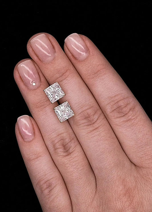 3.00 Ct Princess Cut Certified VVS1/D Real Moissanite Stud Earrings 14K White Gold 6.5mm