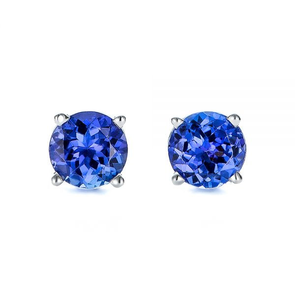 2.00 Ct Round Cut Lab Created Tanzanite Stud Earrings 14k White Gold 7mm Push Back