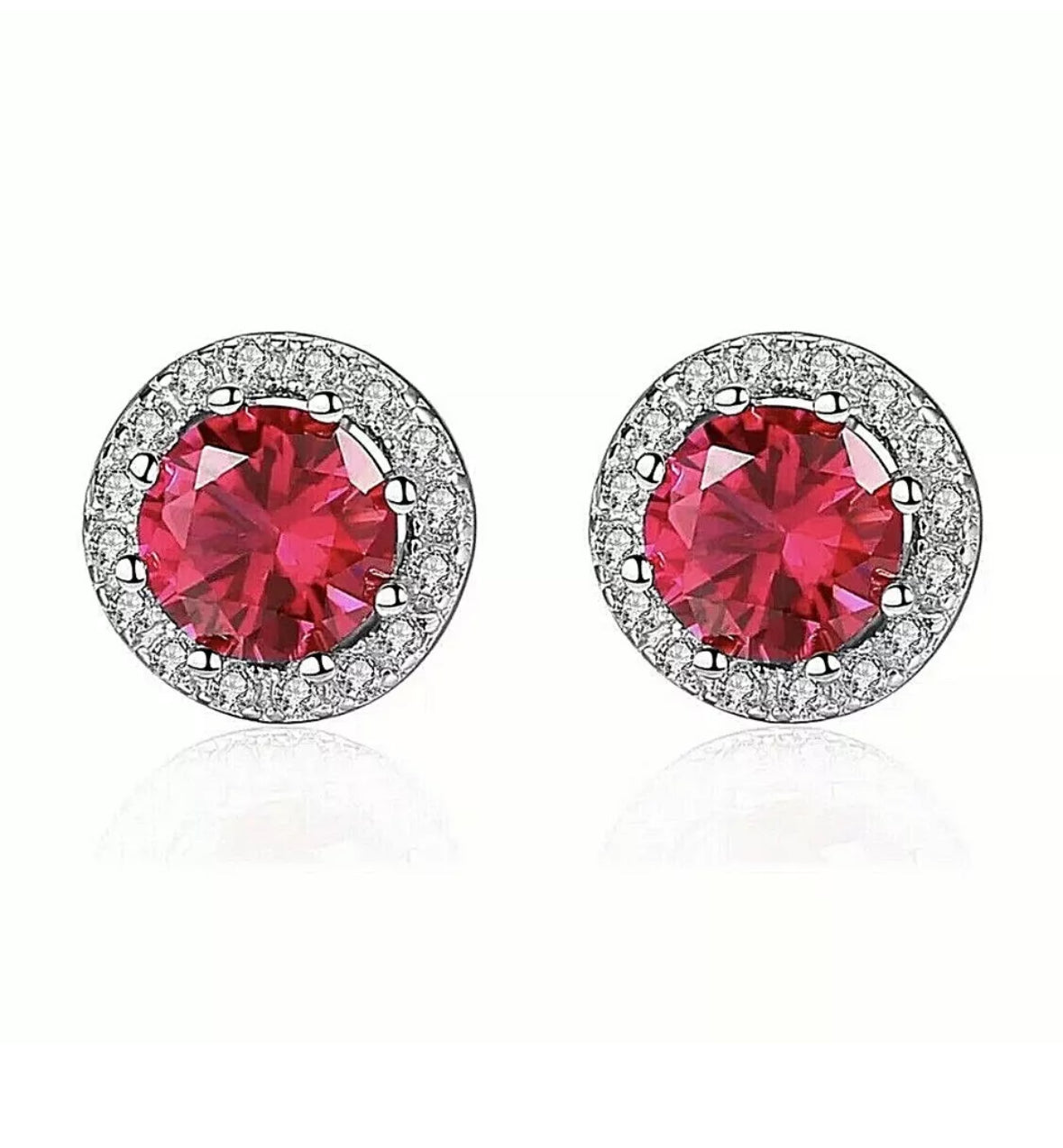 4.00 CT Round Cut Red & White Lab Created Sapphire Stud Earrings 14K White Gold 7mm Push Back