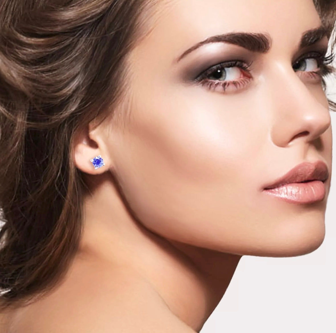 2.00 Ct Round Cut Lab Created Tanzanite Stud Earrings 14k White Gold 7mm Push Back