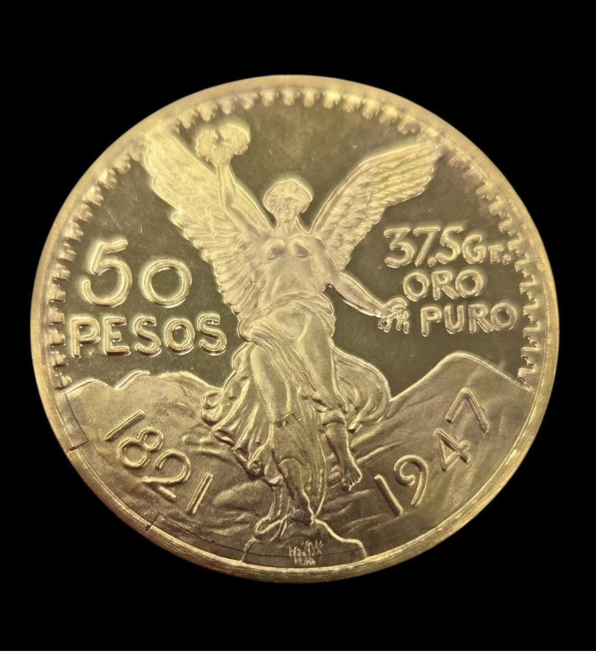 Centenario Coin Custom 10k Yellow Solid Gold 50 Pesos 1947 Mexico Mexican Coin