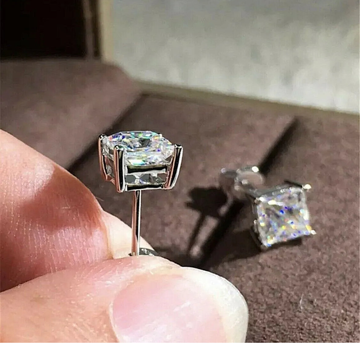 4 Ct Princess Cut VVS1/D Lab Created Stud Earrings 7mm 14k White Gold $395