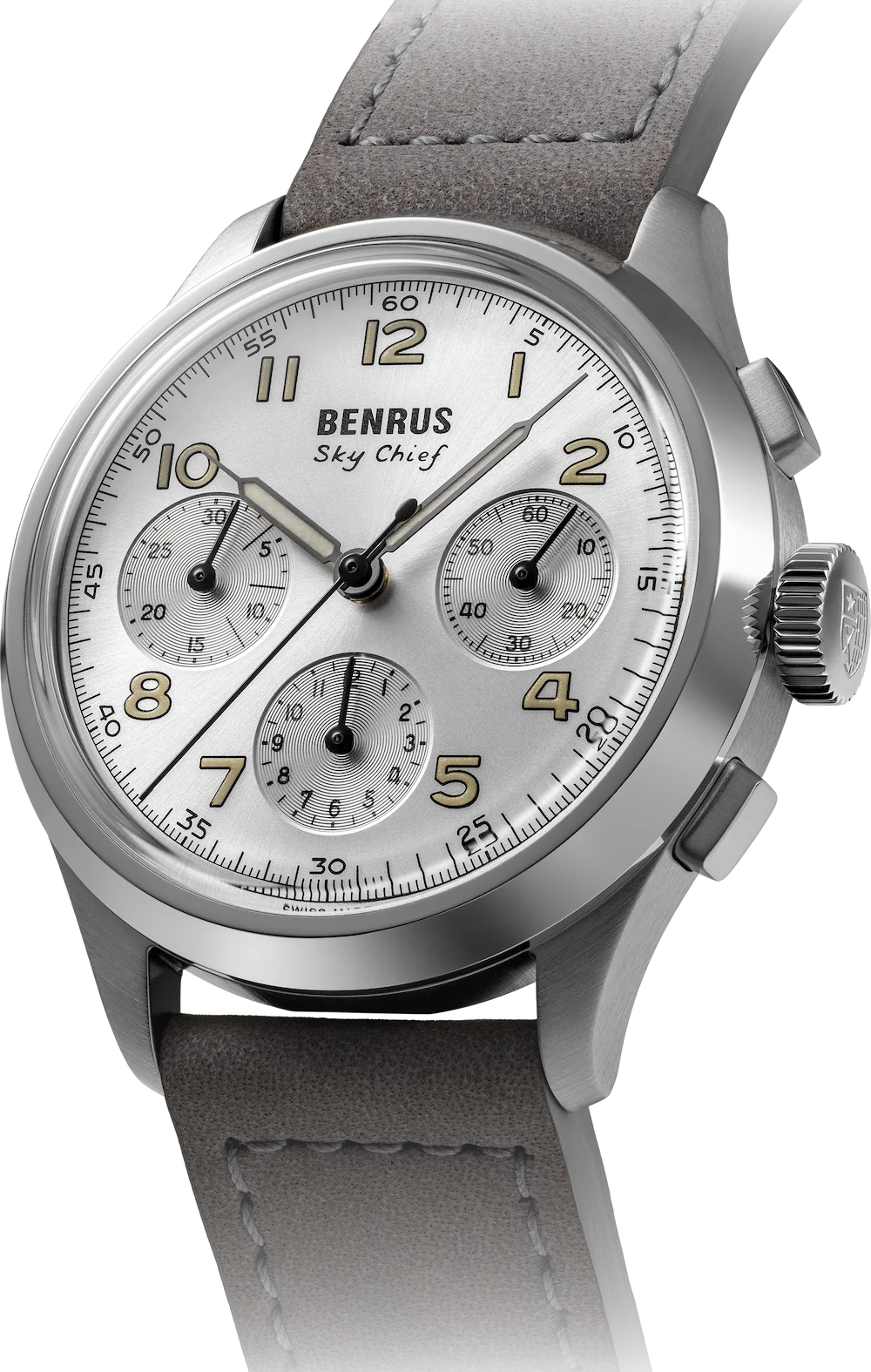BENRUS Sky-Chief Cirrus White COSC Chronometer ETA 2894 36mm Men's Swiss Watch