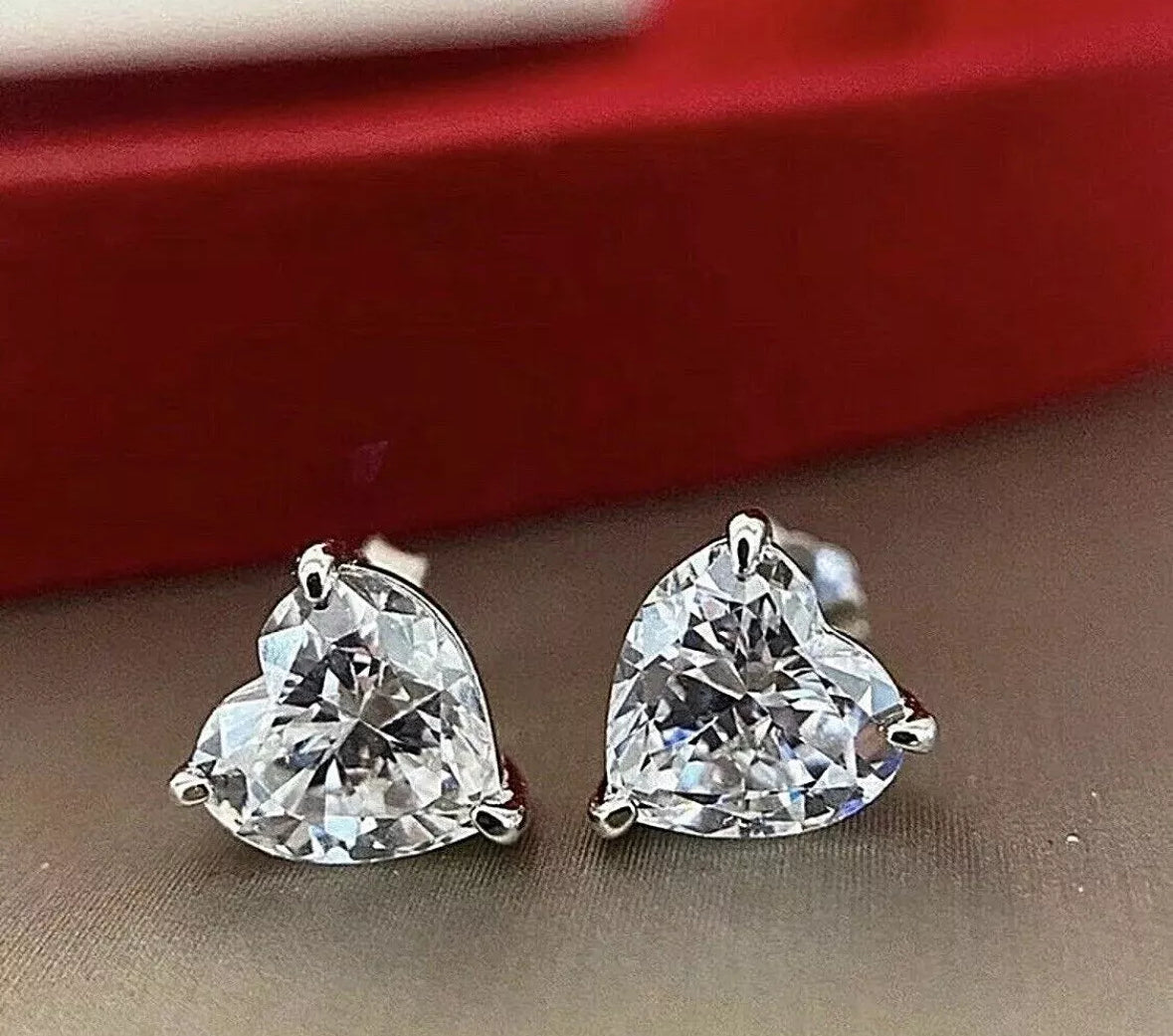 2 Ct Heart Shape VVS1/D Lab Created Stud Earrings 14k White Gold 7mm Push Back