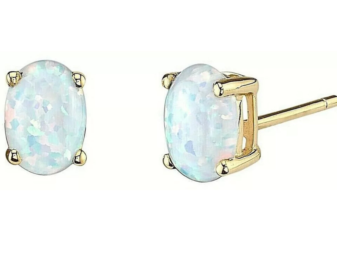 Natural 2.00 Carat Opal Oval Shape Stud Earrings 14K Yellow Gold Value $495