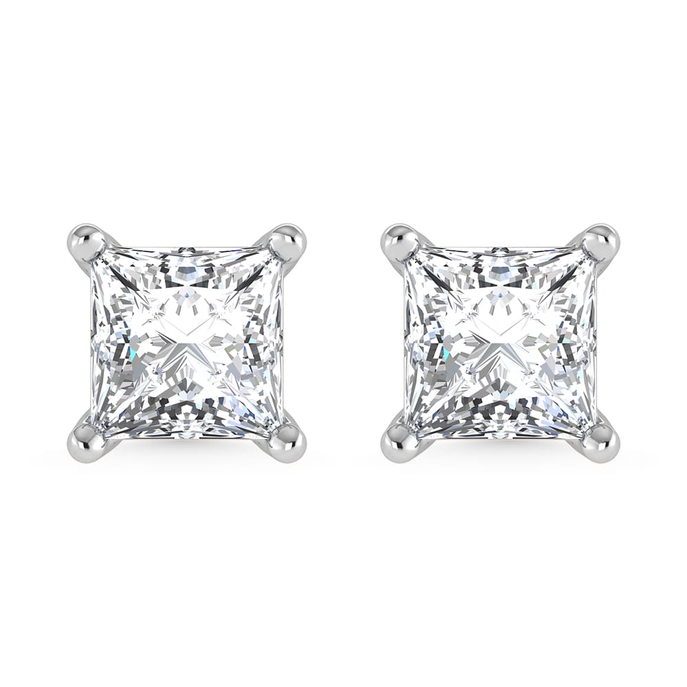 4.00 Ct Princess Cut VVS1/D Lab Created Studs Earrings 14K White Gold 7mm Screw Back
