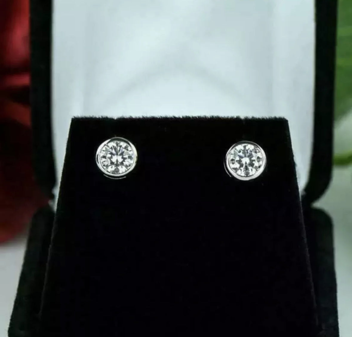 4.00 Ct Round Cut VVS1/D Lab Created Bezel Stud Earrings 14K White Gold 7mm Push Back