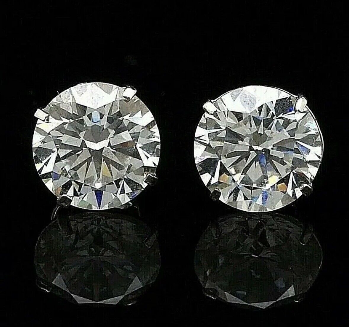 4.00 Ct Round Cut VVS1/D Lab Created Stud Earrings 14K White Gold 8mm Push Back