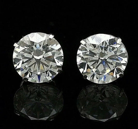 4.00 Ct Round Cut VVS1/D Lab Created Stud Earrings 14K White Gold 8mm Push Back