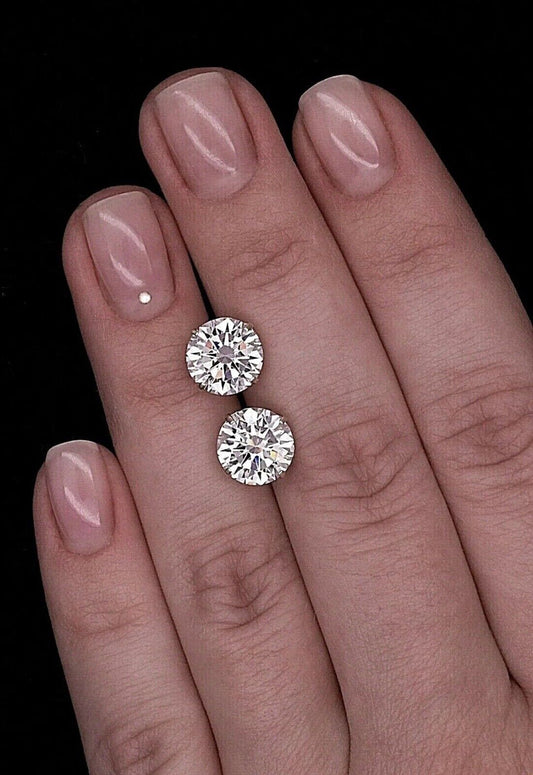 4.00 Ct Round Cut FL/D GRA Certified Moissanite Stud Earrings 14k White Gold 8mm