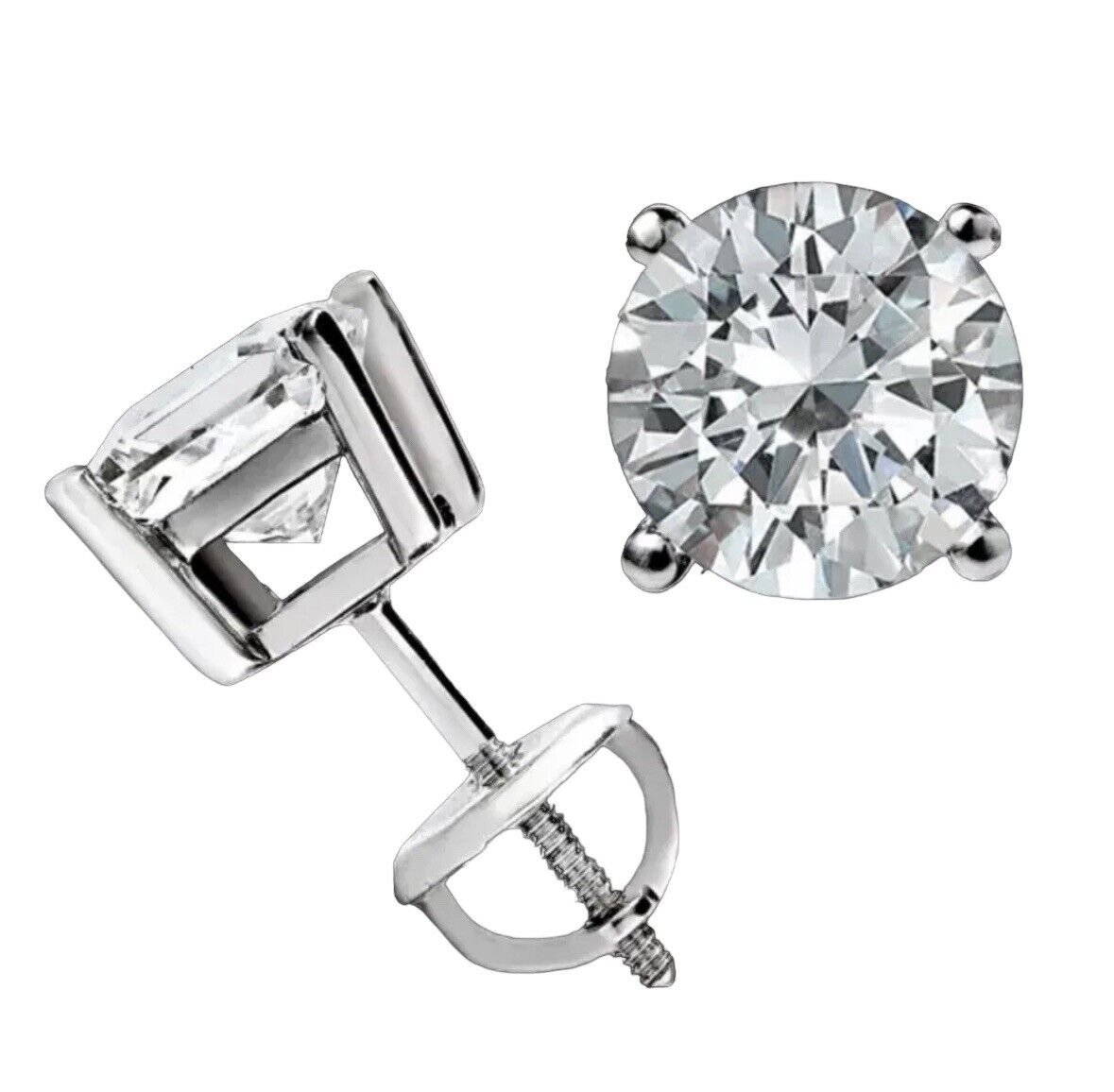 2.00 Ct Round Cut VS1/F Certified Lab Grown Diamond Stud Earrings 14k White Gold