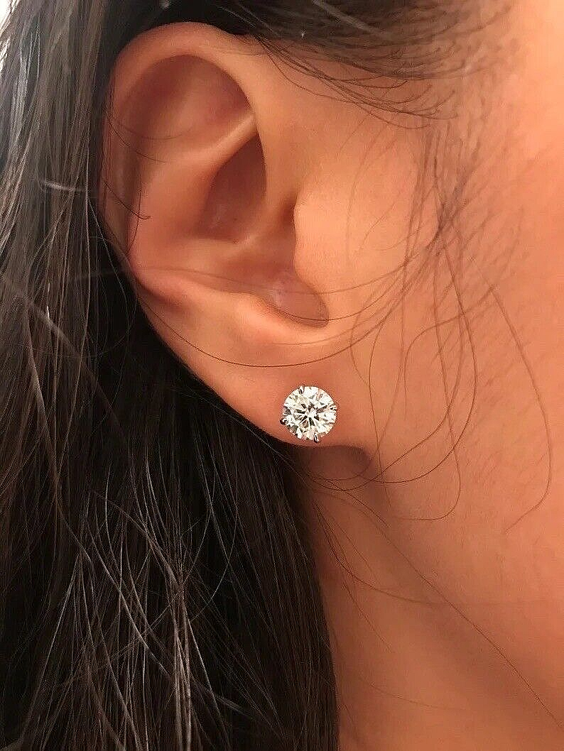 4.00 Ct Round Cut VVS1/D Lab Created Stud Earrings 14k White Gold 8mm Push Back