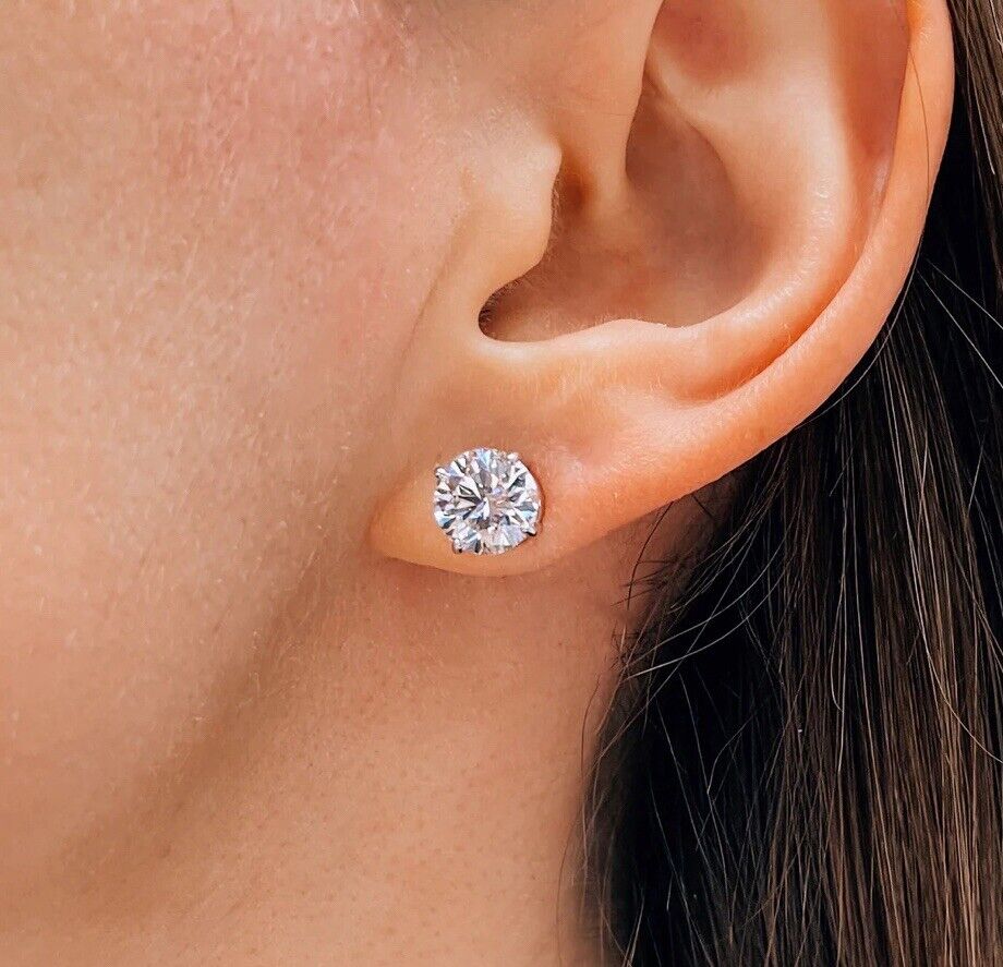 8ct Round Cut Moissanite Stud Earrings 14k White Gold - GRA Certified D Color FL Clarity - 10mm Screw Backs
