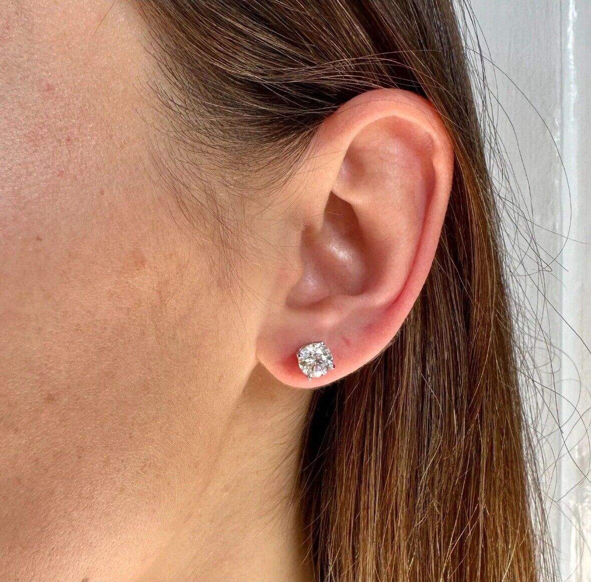 4.00 Ct Round Cut FL/D GRA Certified Moissanite Stud Earrings 14K White Gold 8mm