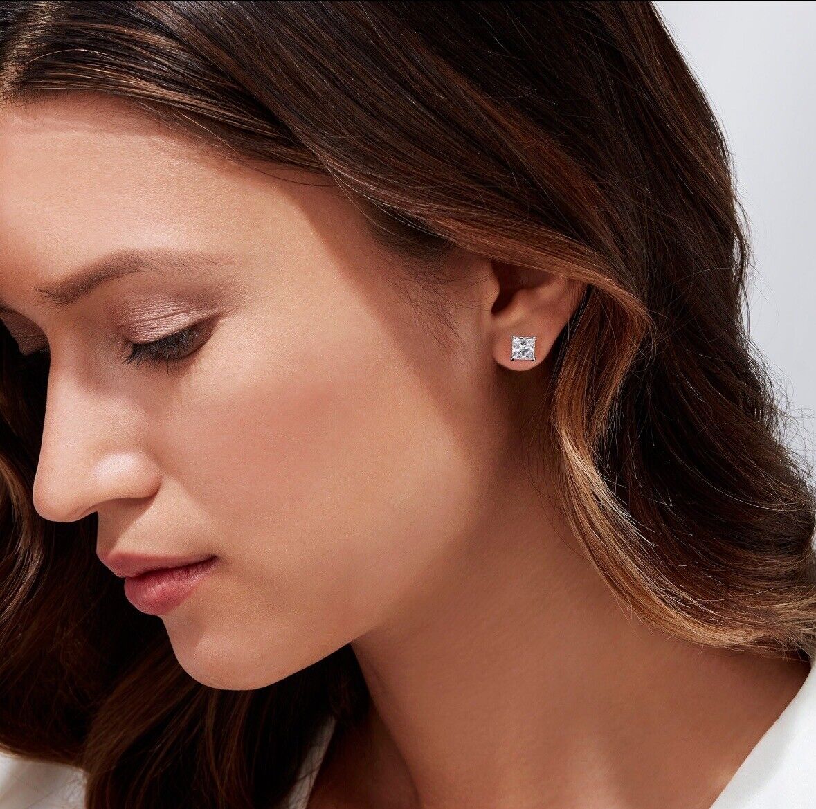 2.40 Ct Princess Cut FL/D Certified Moissanite Stud Earrings 14k White Gold 6mm Screw Back