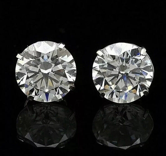 6 Ct Round Cut VVS1/D GRA Certified Moissanite Stud Earrings 14k White Gold 9mm
