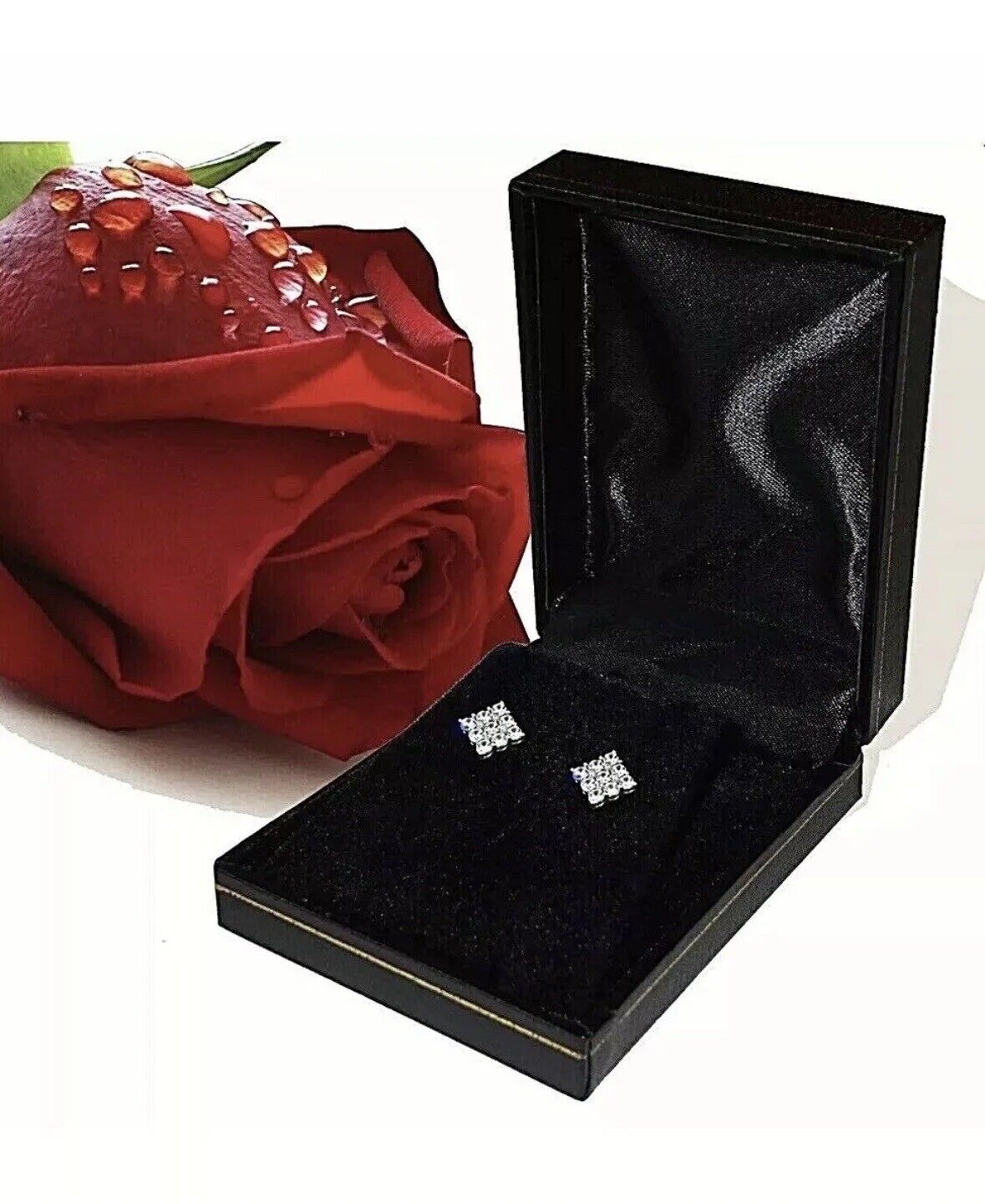 3 Ct Princess Cut VVS1/D Lab Created Stud Earrings 14k White Gold 7mm Push Back