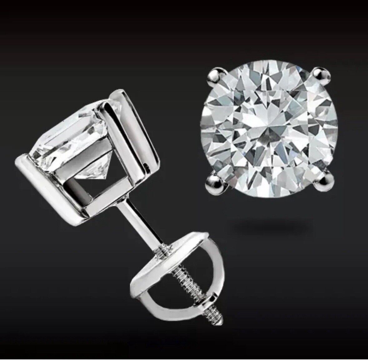 4 Ct Round Cut FL/D GRA Certified Moissanite Stud Earrings 14k White Gold 8mm Top Quality