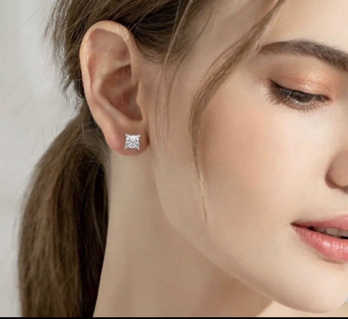 3 Ct Princess Cut VVS1/D Lab Created Stud Earrings 14k White Gold 7mm Push Back