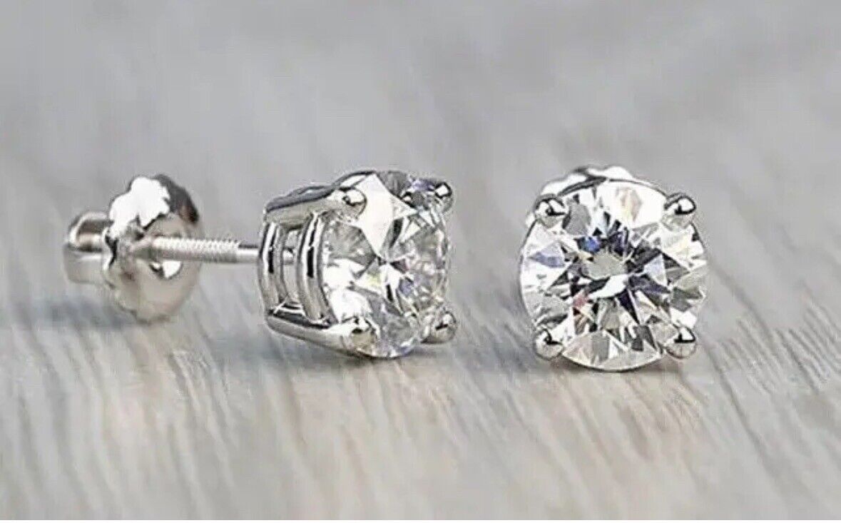 2.00Ct Round Cut VVS1/ D Lab Created Stud Earrings 14K White Gold 7mm Screw Back